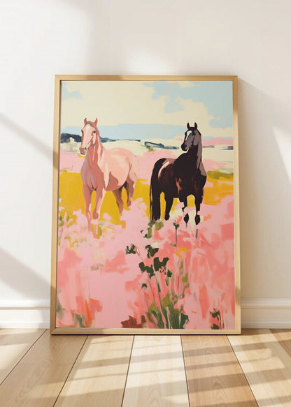 Cuadro Decorativo Trendy, Caballos Campo Rosa Pastel