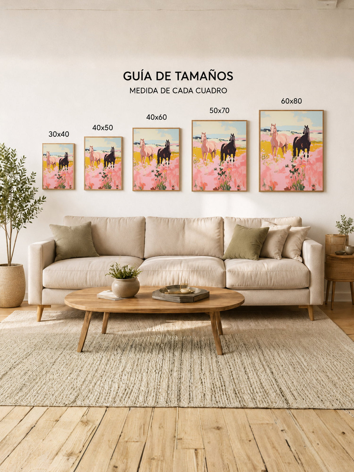 Cuadro Decorativo Trendy, Caballos Campo Rosa Pastel