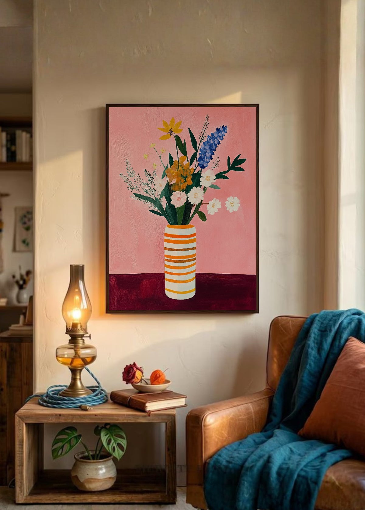 Cuadro Decorativo Trendy, Cactus Flores Rojas Beige