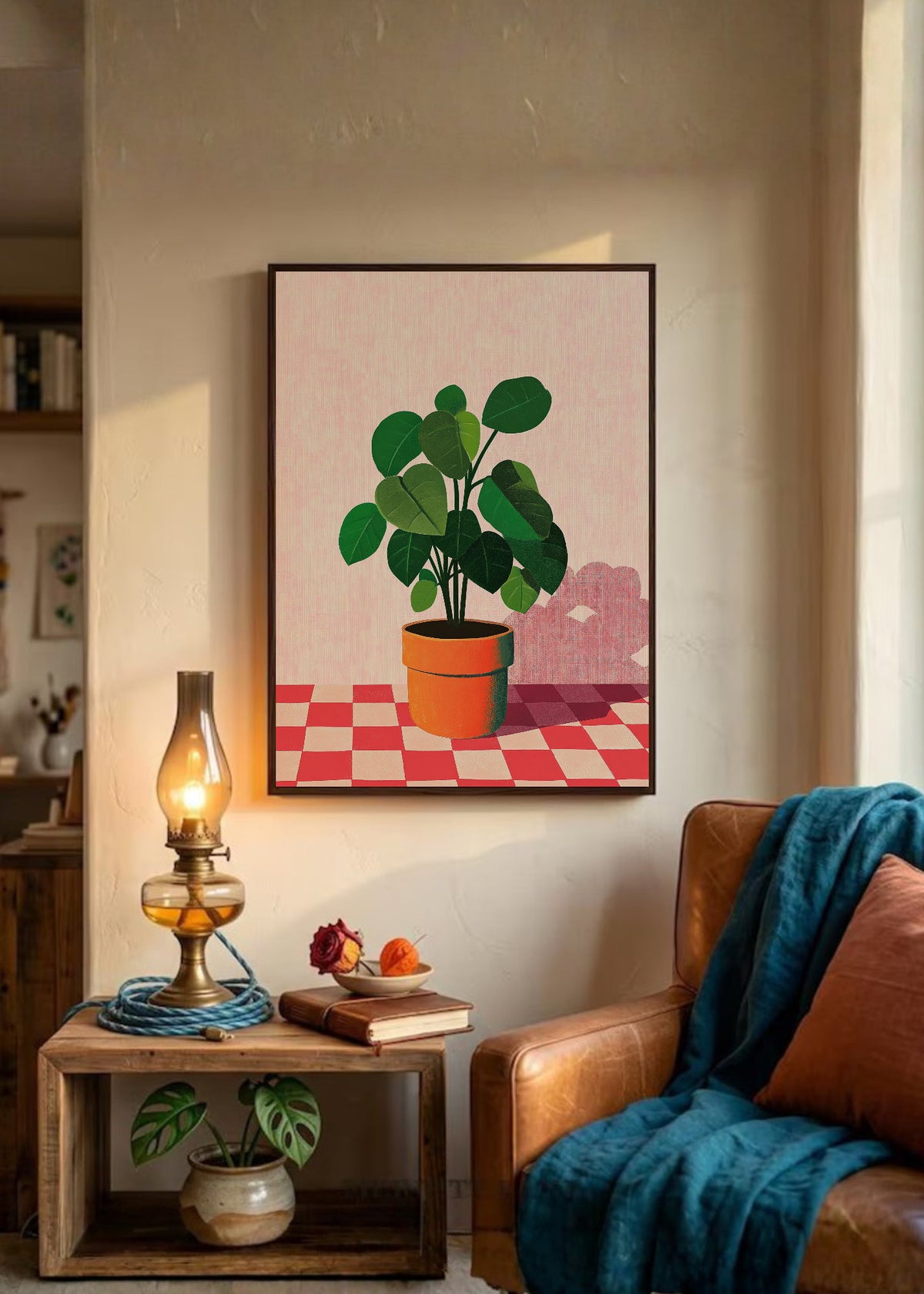 Cuadro Decorativo Trendy, Cactus Flores Rojas Crema