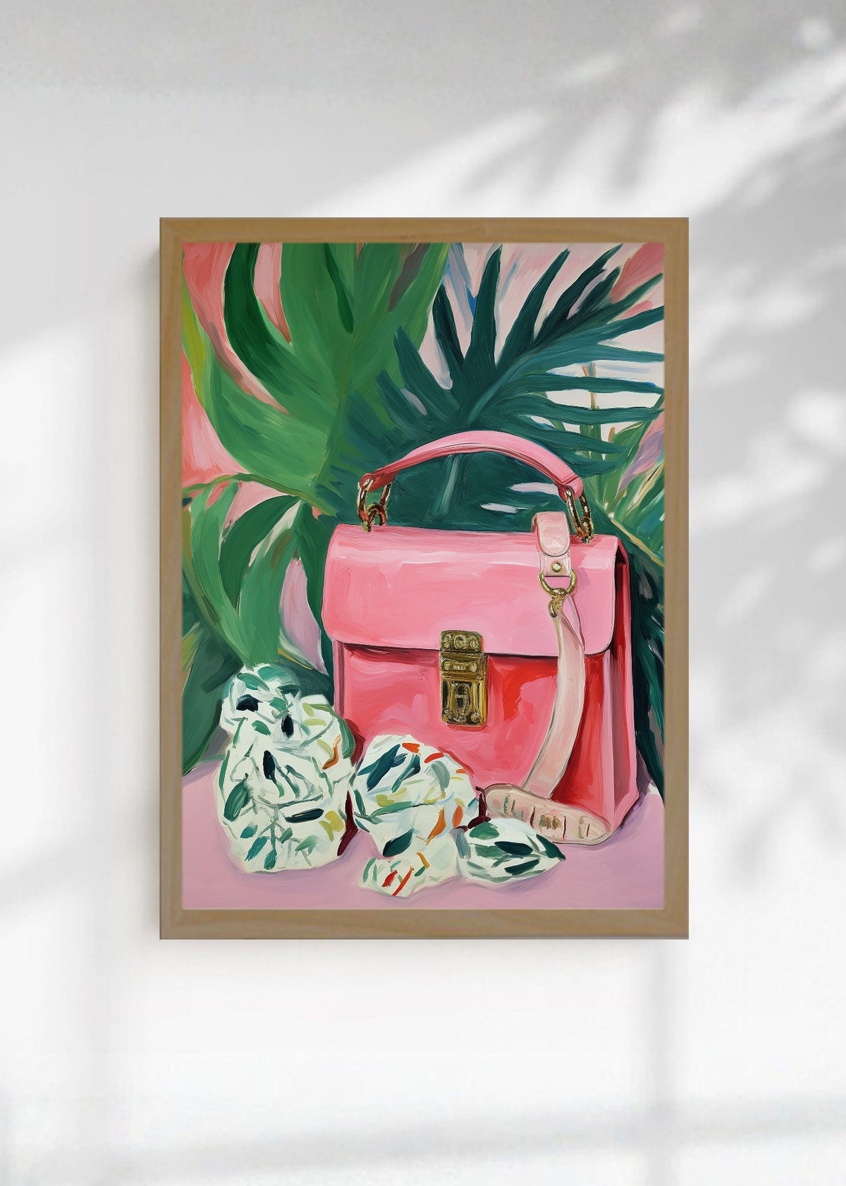 Cuadro Decorativo Trendy, Cartera Rosa Hojas Tropical