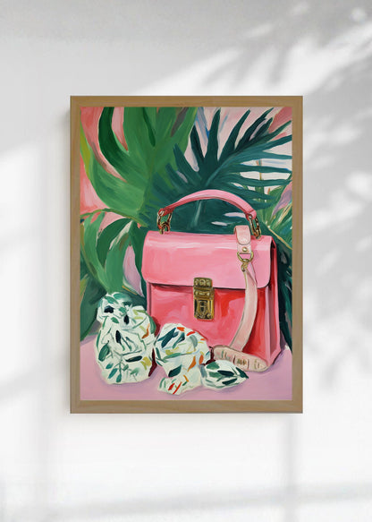 Cuadro Decorativo Trendy, Cartera Rosa Hojas Tropical