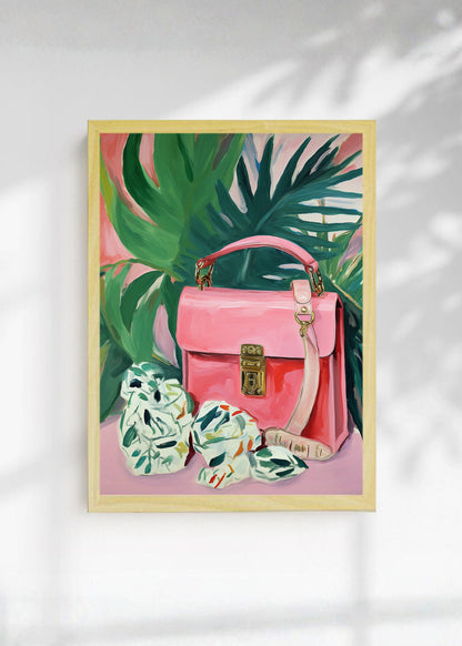 Cuadro Decorativo Trendy, Cartera Rosa Hojas Tropical