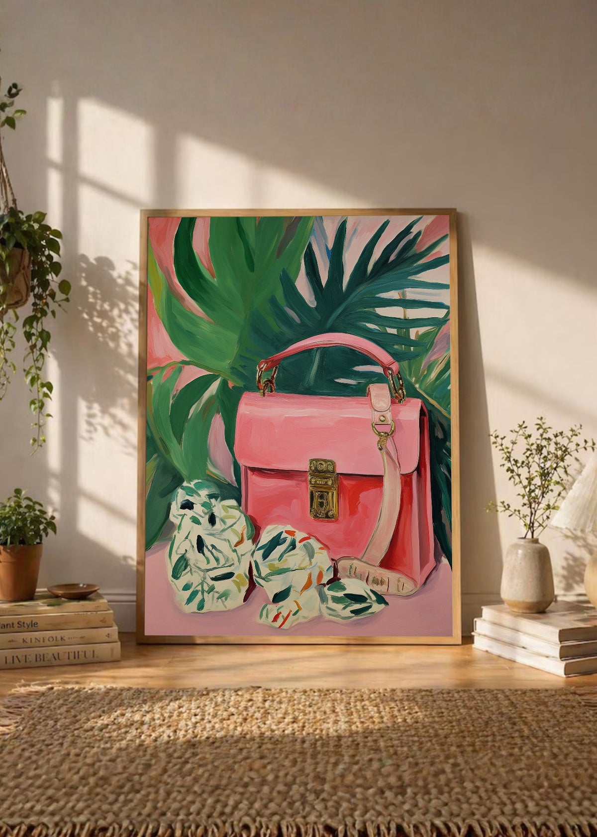 Cuadro Decorativo Trendy, Cartera Rosa Hojas Tropical