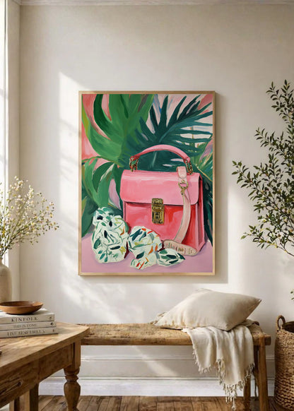 Cuadro Decorativo Trendy, Cartera Rosa Hojas Tropical