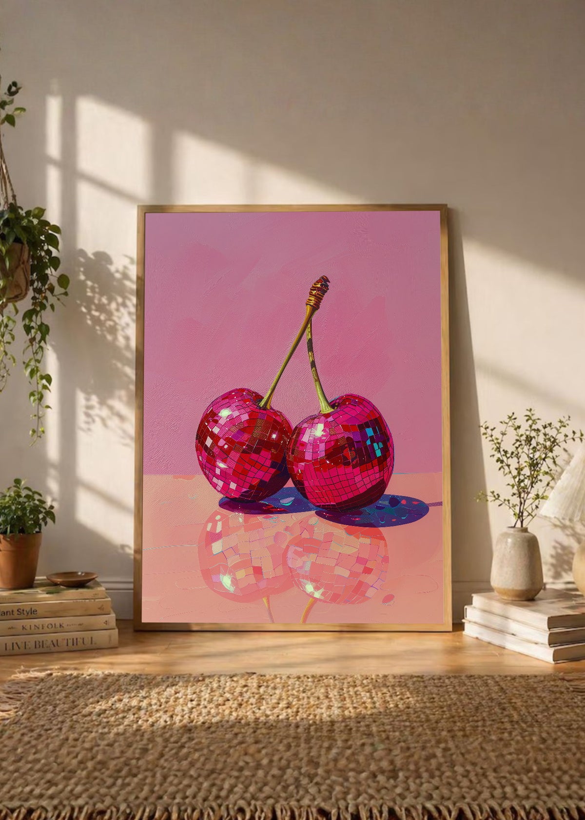 Cuadro Decorativo Trendy, Cerezas Disco Rosa Fucsia