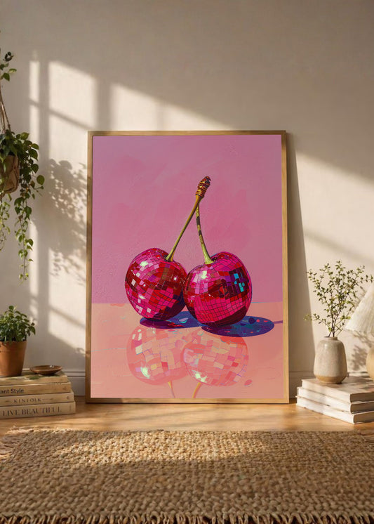 Cuadro Decorativo Trendy, Cerezas Disco Rosa Fucsia
