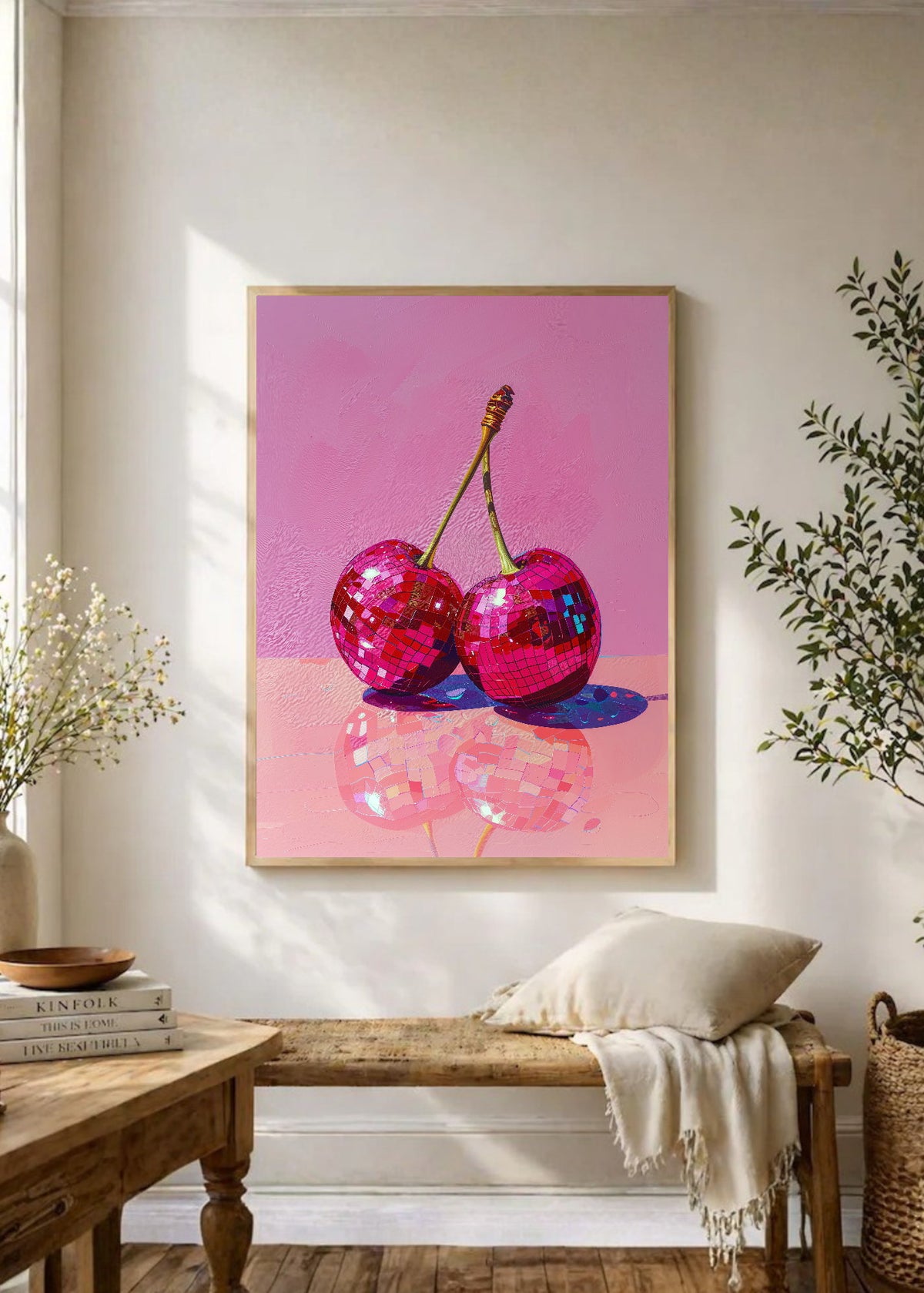 Cuadro Decorativo Trendy, Cerezas Disco Rosa Fucsia