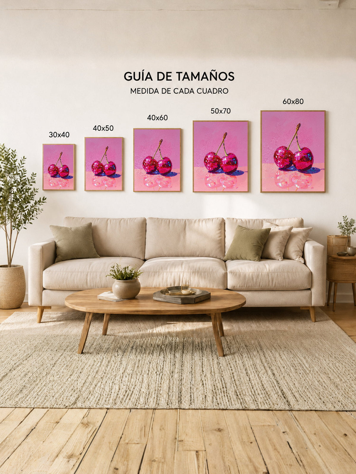 Cuadro Decorativo Trendy, Cerezas Disco Rosa Fucsia