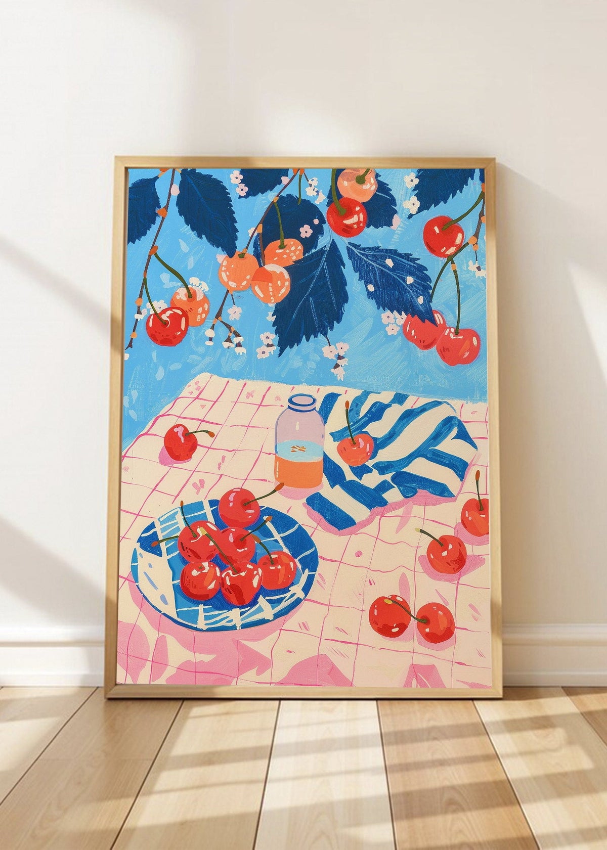 Cuadro Decorativo Trendy, Cerezas Mesa Rosa Azul