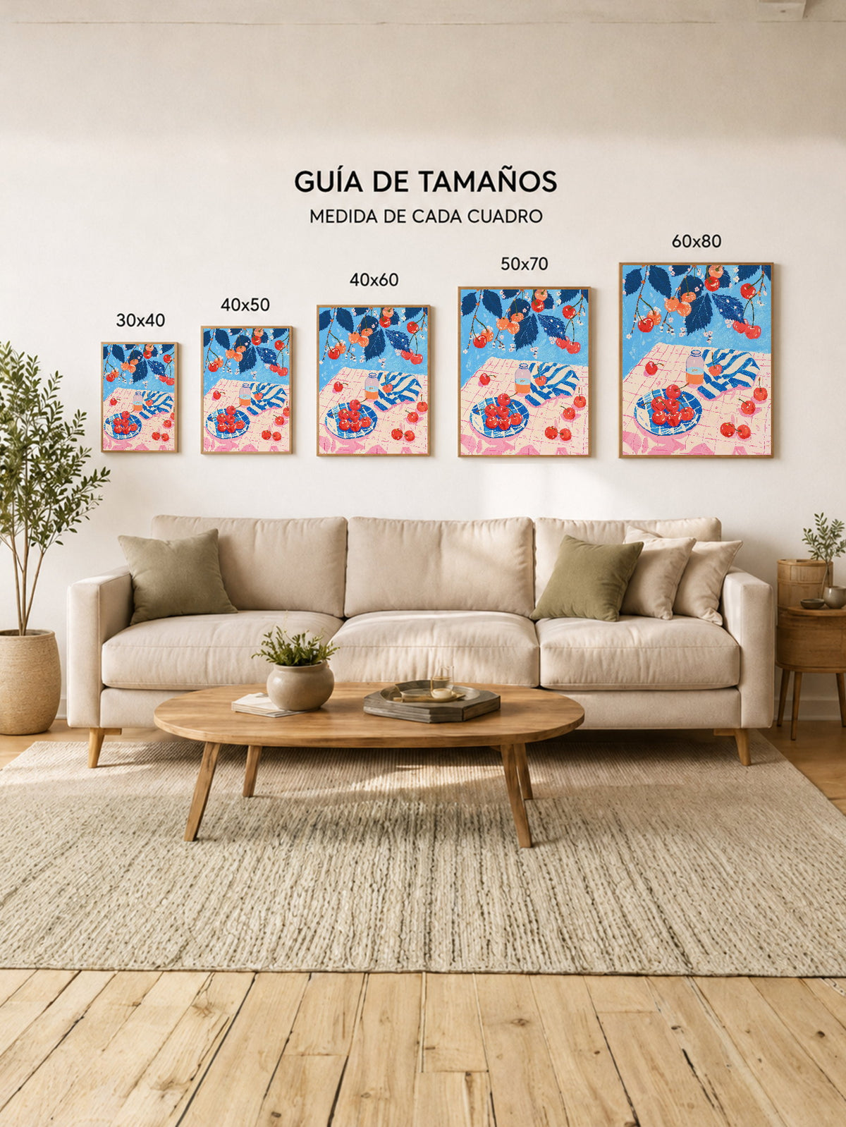 Cuadro Decorativo Trendy, Cerezas Mesa Rosa Azul