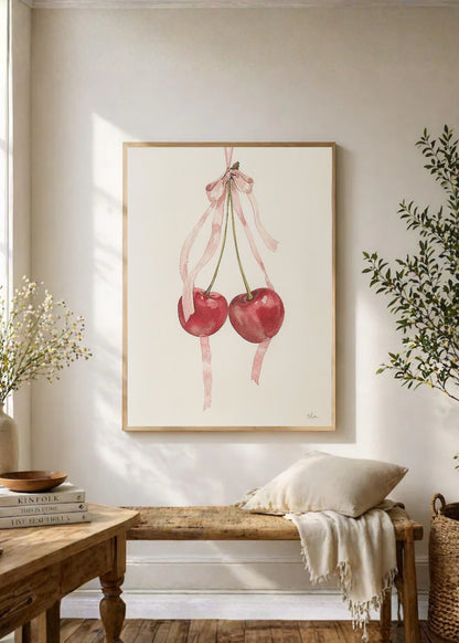 Cuadro Decorativo Trendy, Cerezas Mono Rosa Minimal