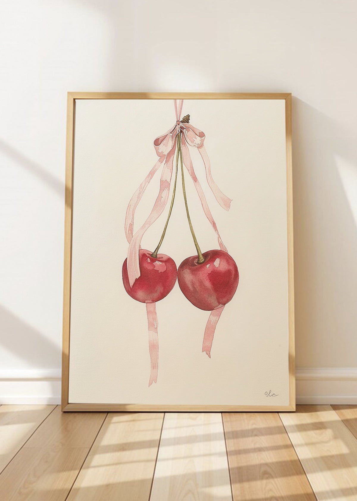Cuadro Decorativo Trendy, Cerezas Mono Rosa Minimal