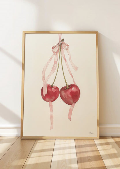 Cuadro Decorativo Trendy, Cerezas Mono Rosa Minimal