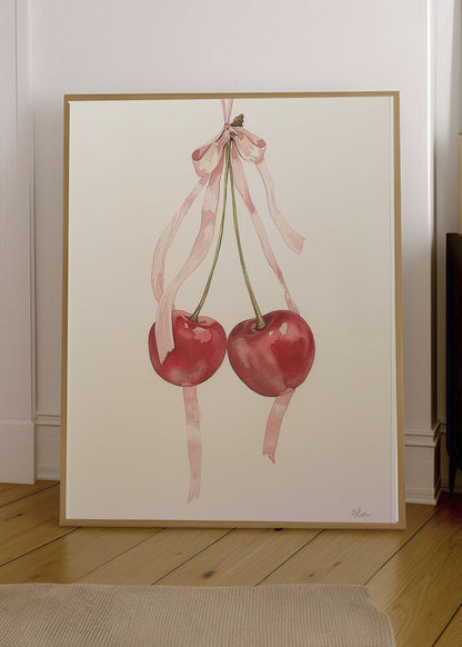 Cuadro Decorativo Trendy, Cerezas Mono Rosa Minimal