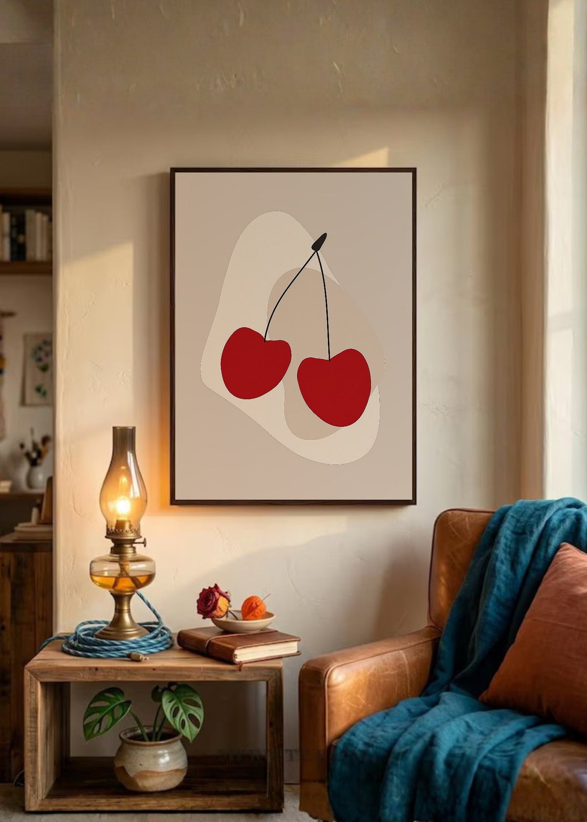 Cuadro Decorativo Trendy, Cerezas Rojas Beige Minimal