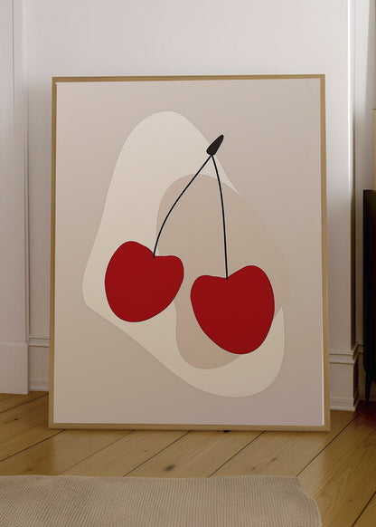 Cuadro Decorativo Trendy, Cerezas Rojas Beige Minimal