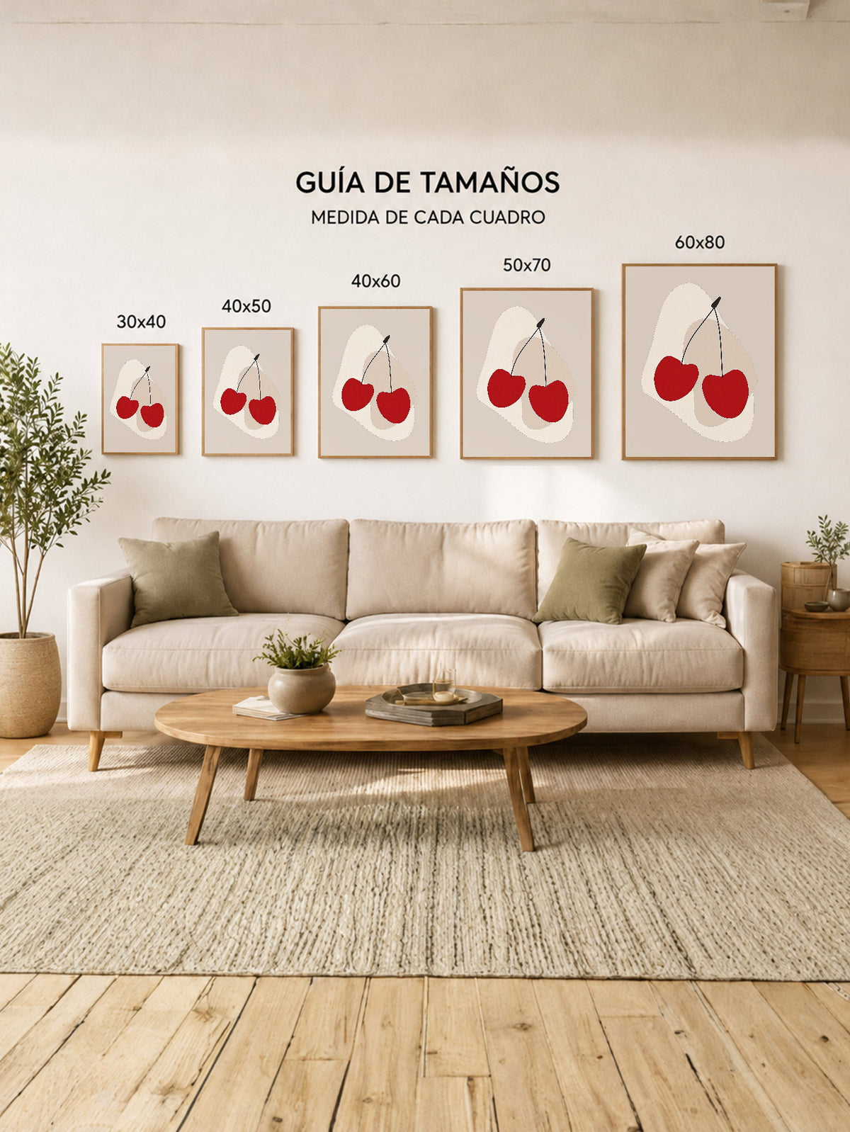 Cuadro Decorativo Trendy, Cerezas Rojas Beige Minimal
