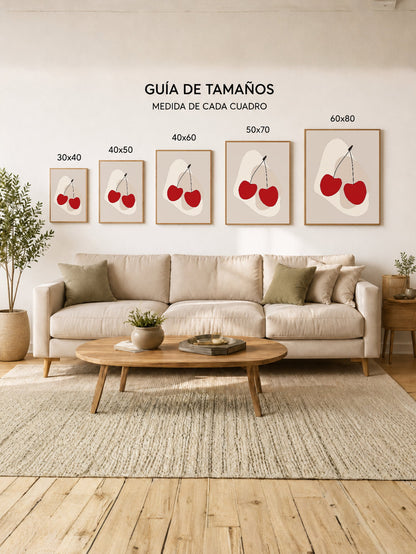 Cuadro Decorativo Trendy, Cerezas Rojas Beige Minimal
