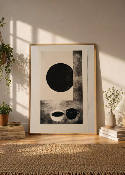 Cuadro Decorativo Trendy, Circulo Negro Tazas Minimal