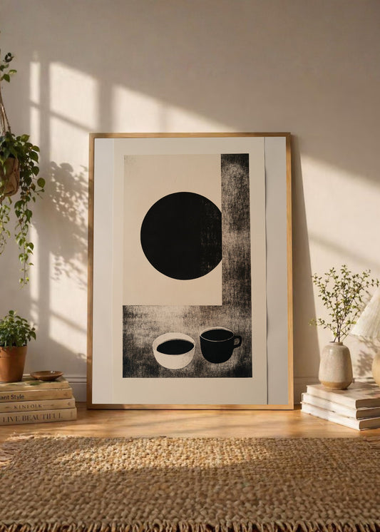Cuadro Decorativo Trendy, Circulo Negro Tazas Minimal