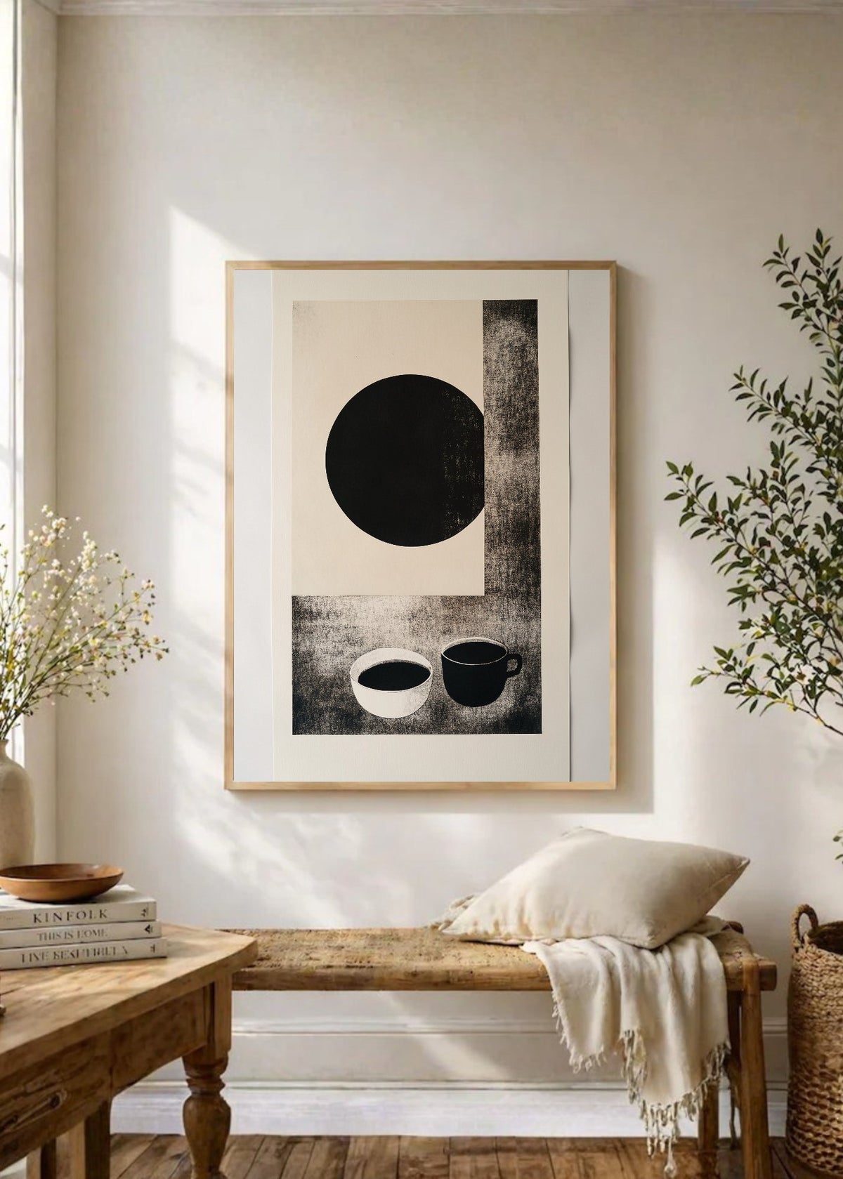Cuadro Decorativo Trendy, Circulo Negro Tazas Minimal