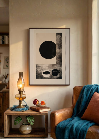 Cuadro Decorativo Trendy, Circulo Negro Tazas Minimal