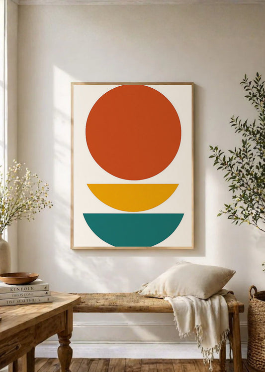 Cuadro Decorativo Trendy, Circulo Rojo Semicirculos Verde
