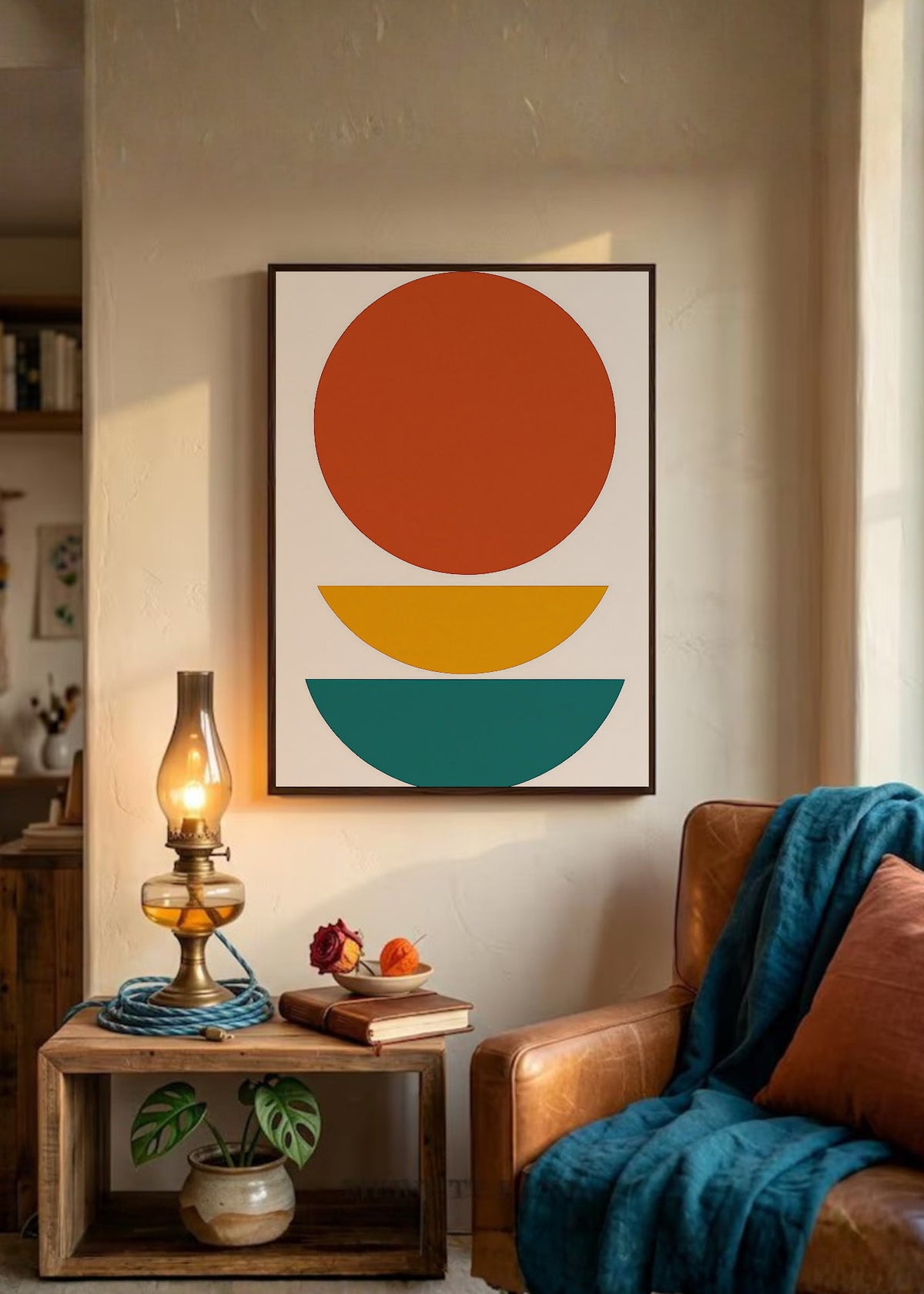 Cuadro Decorativo Trendy, Circulo Rojo Semicirculos Verde