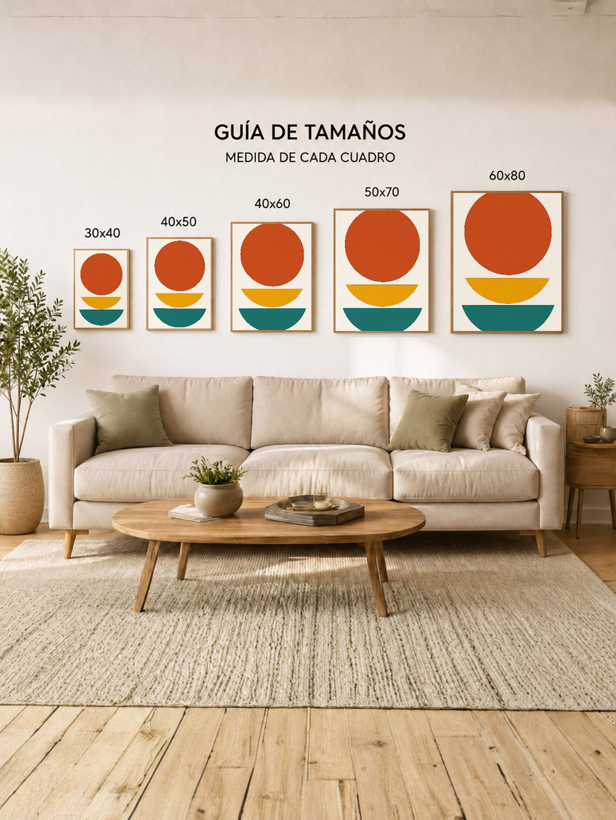Cuadro Decorativo Trendy, Circulo Rojo Semicirculos Verde