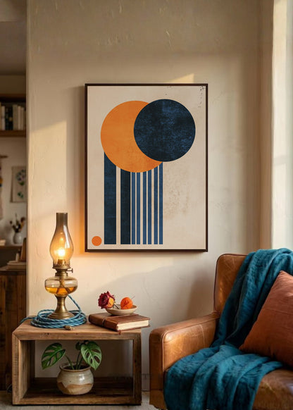 Cuadro Decorativo Trendy, Circulos Naranja Azul Rayas