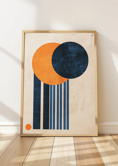 Cuadro Decorativo Trendy, Circulos Naranja Azul Rayas
