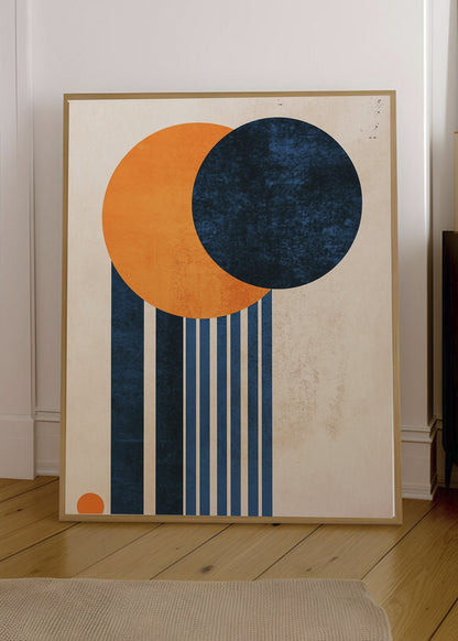 Cuadro Decorativo Trendy, Circulos Naranja Azul Rayas