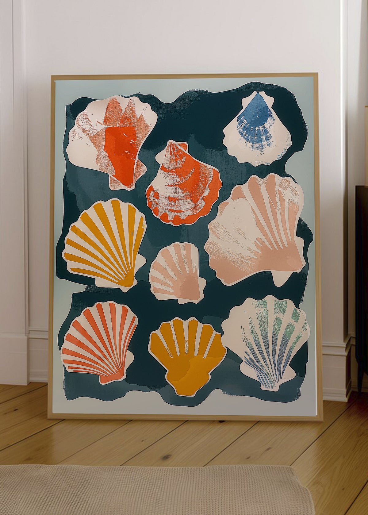 Cuadro Decorativo Trendy, Conchas Marinas Azul Petroleo