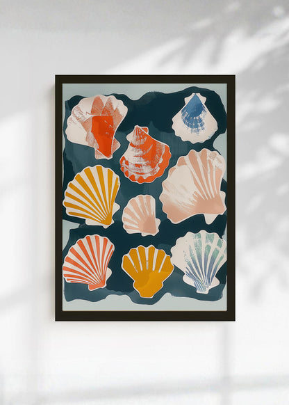 Cuadro Decorativo Trendy, Conchas Marinas Azul Petroleo