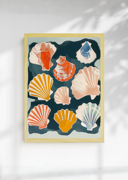 Cuadro Decorativo Trendy, Conchas Marinas Azul Petroleo