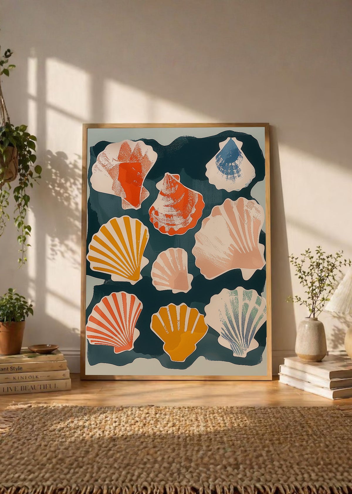 Cuadro Decorativo Trendy, Conchas Marinas Azul Petroleo