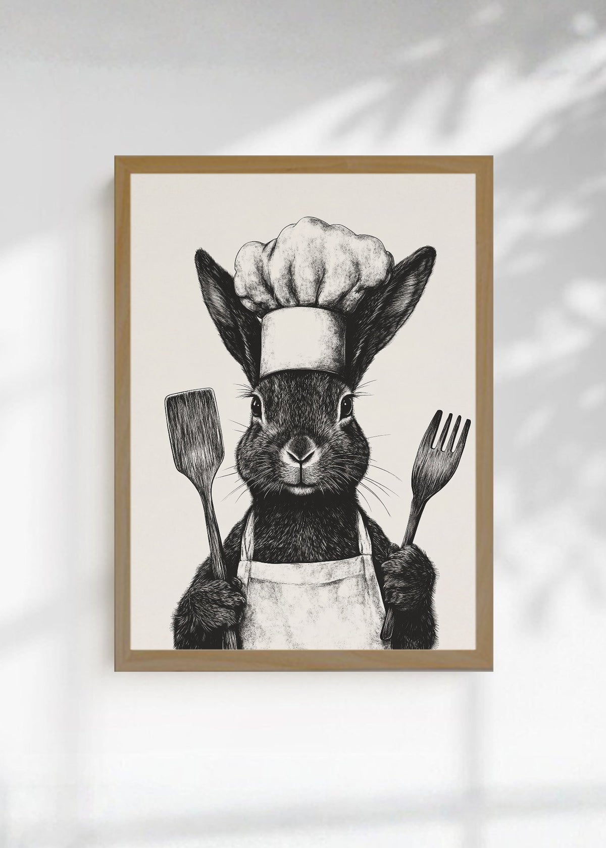 Cuadro Decorativo Trendy, Conejo Chef Blanco Negro
