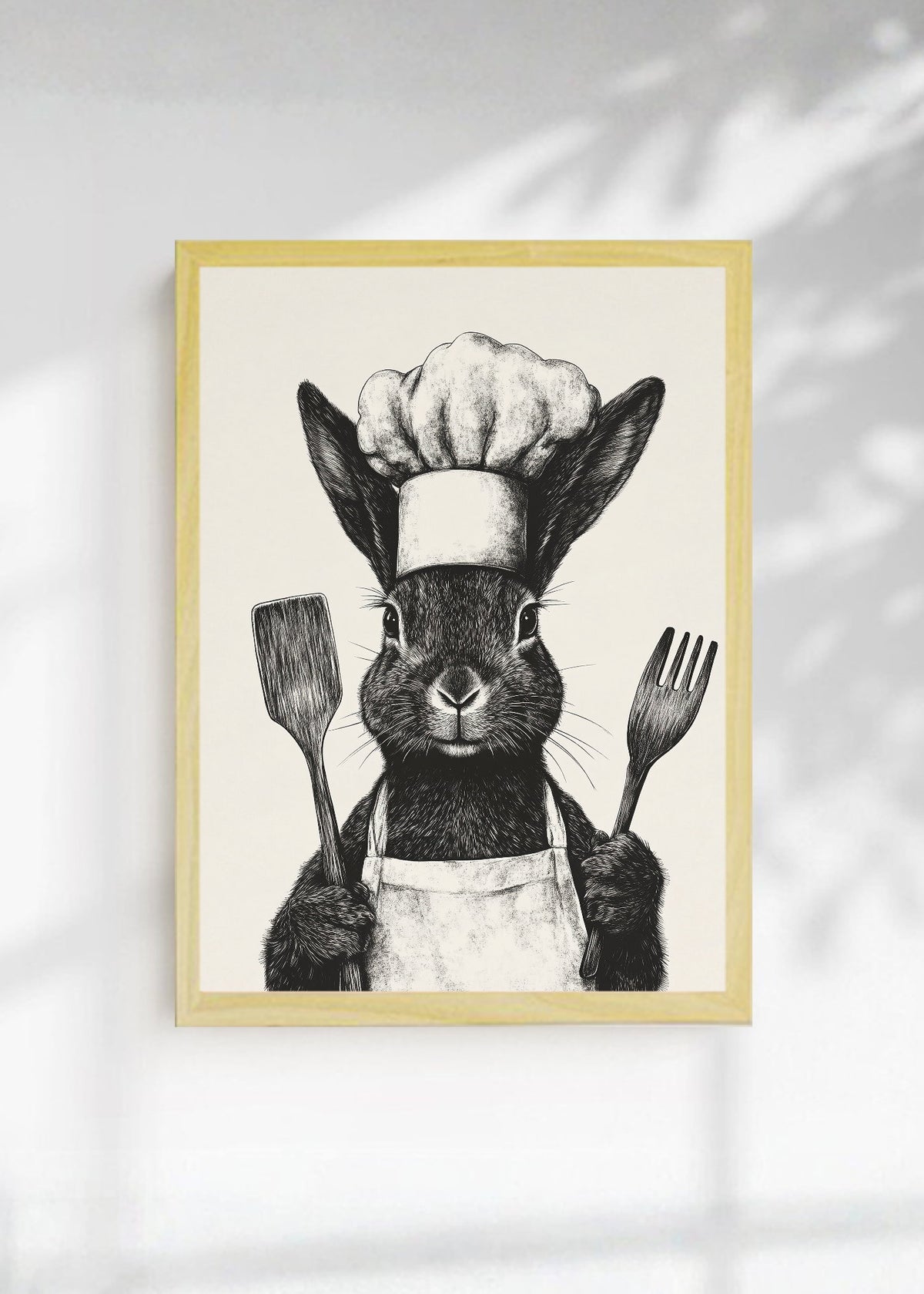 Cuadro Decorativo Trendy, Conejo Chef Blanco Negro