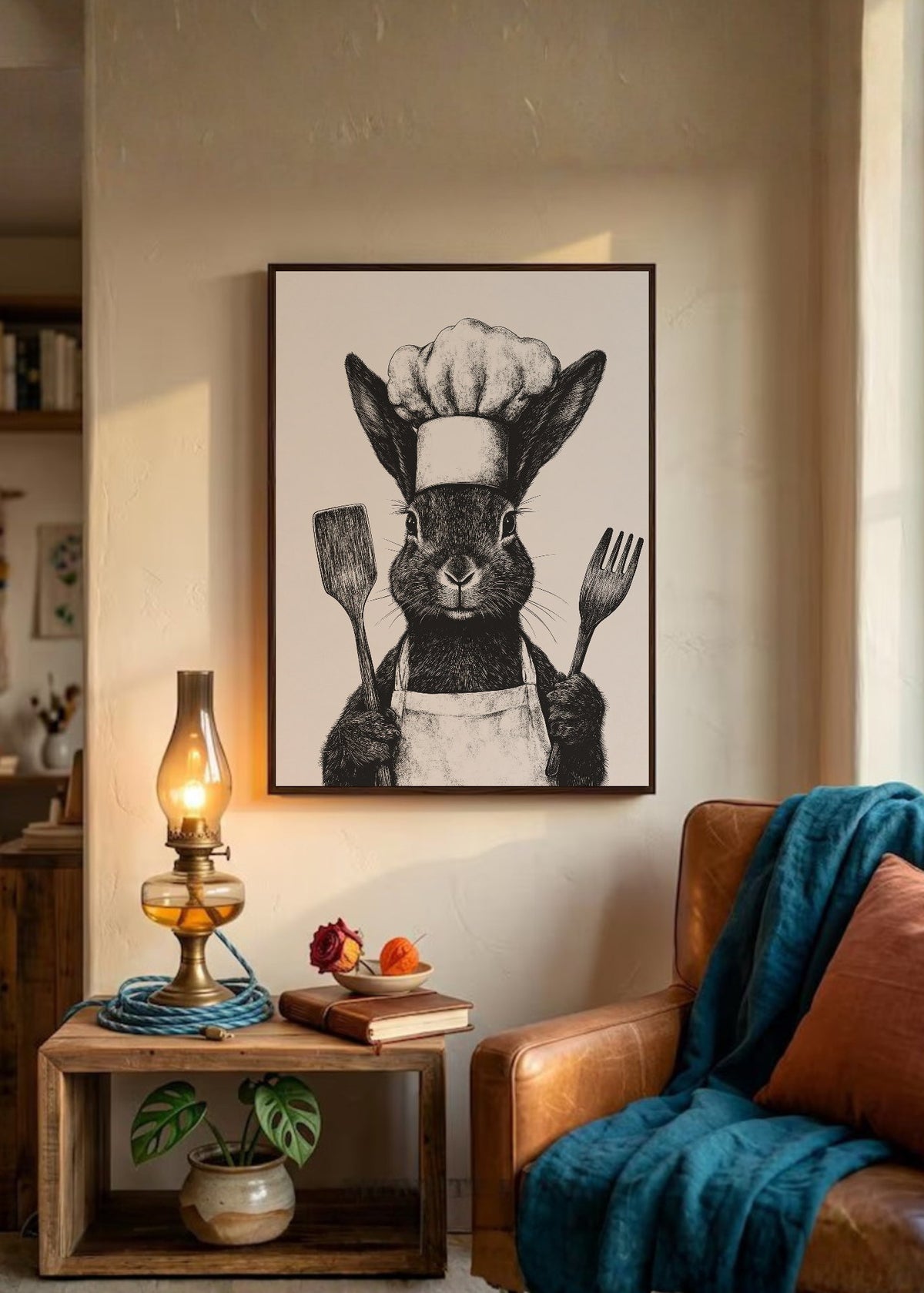 Cuadro Decorativo Trendy, Conejo Chef Blanco Negro