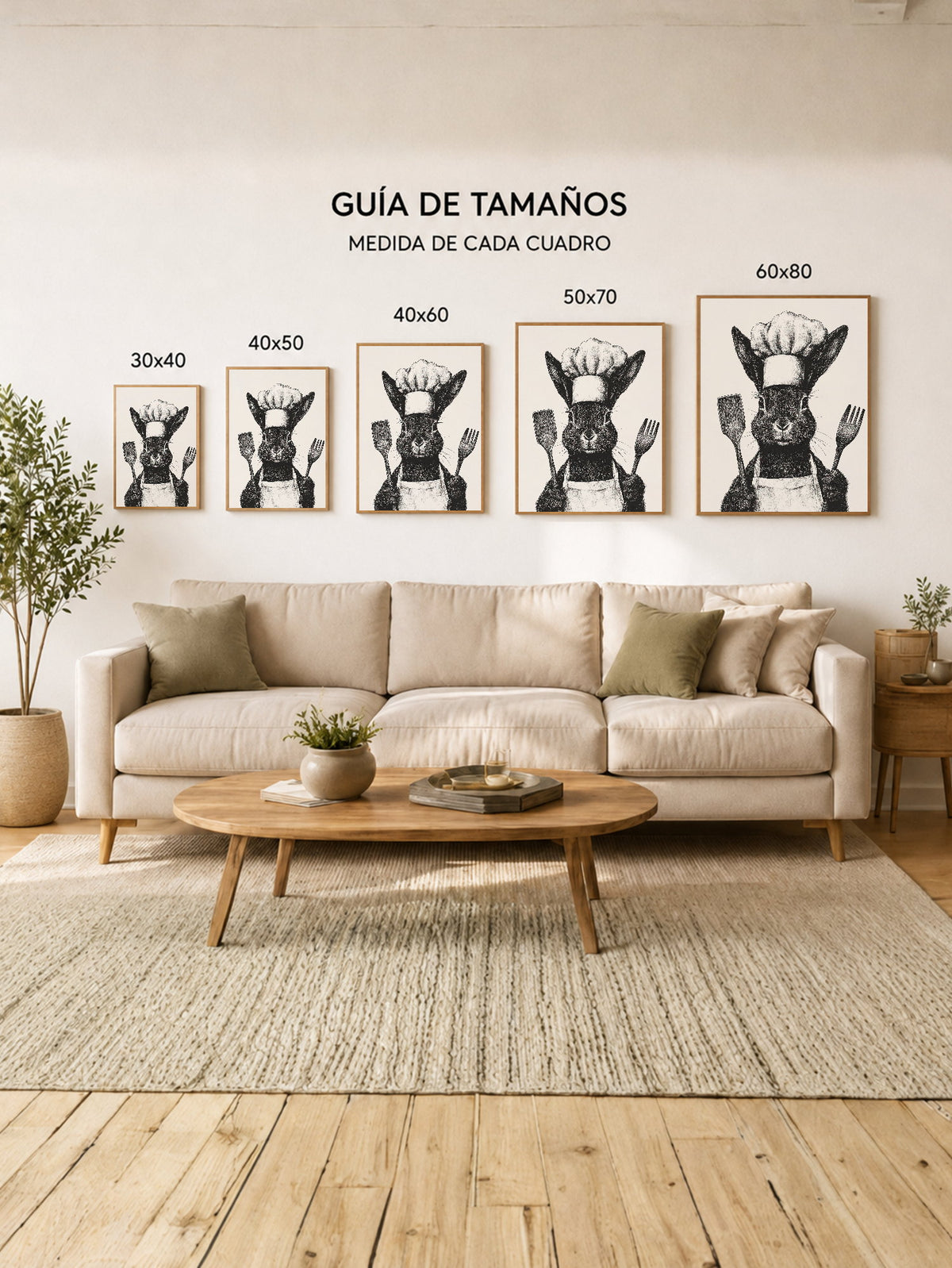Cuadro Decorativo Trendy, Conejo Chef Blanco Negro