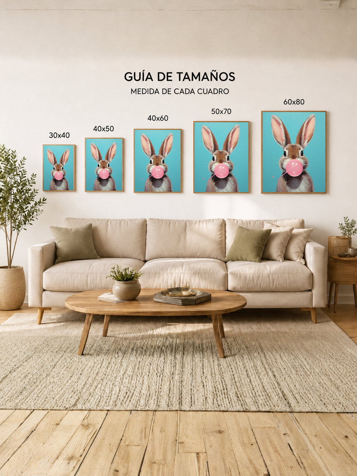 Cuadro Decorativo Trendy, Conejo Chicle Rosa Celeste