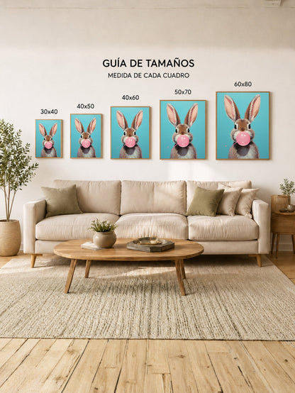 Cuadro Decorativo Trendy, Conejo Chicle Rosa Celeste