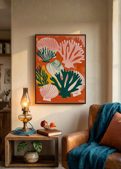 Cuadro Decorativo Trendy, Corales Caracoles Naranja