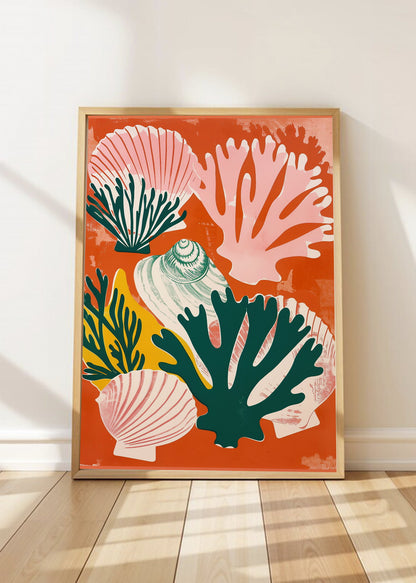 Cuadro Decorativo Trendy, Corales Caracoles Naranja