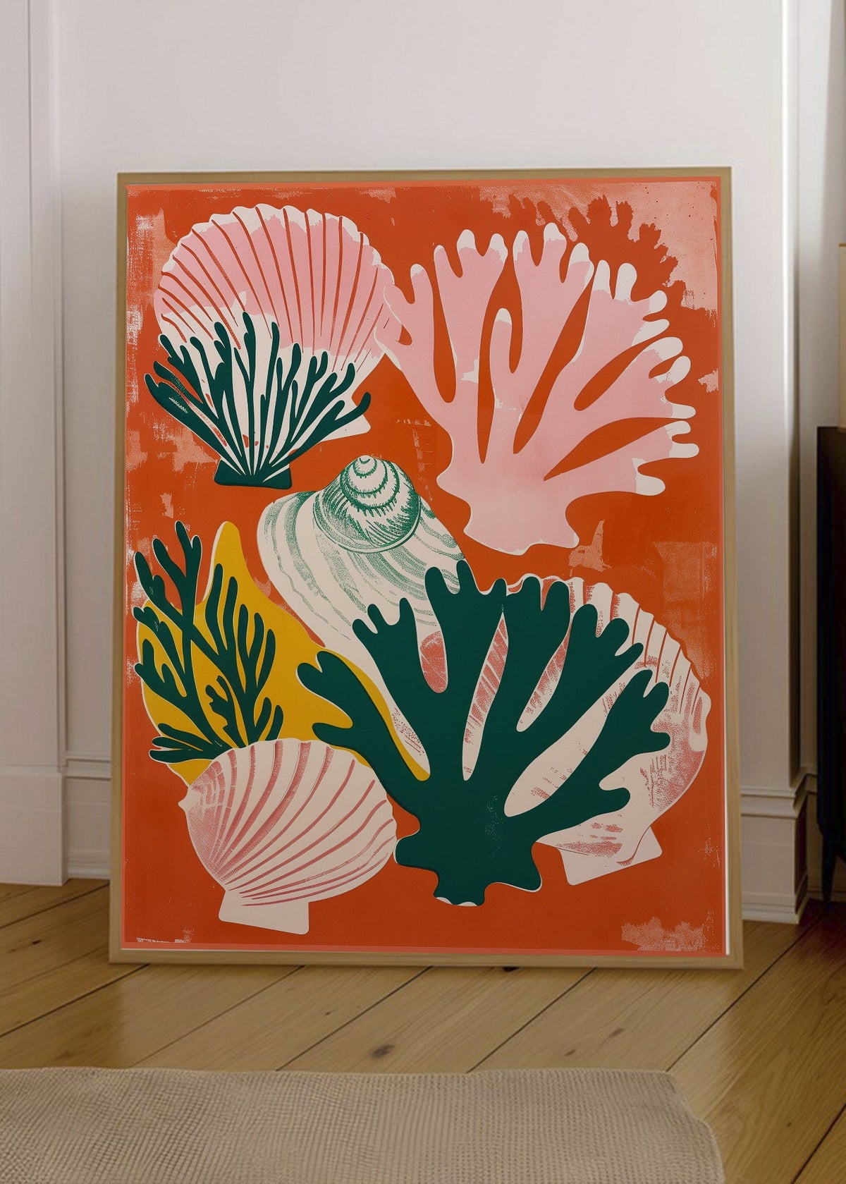 Cuadro Decorativo Trendy, Corales Caracoles Naranja