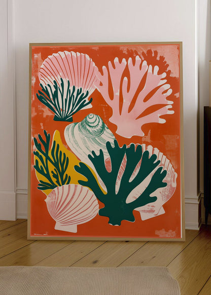 Cuadro Decorativo Trendy, Corales Caracoles Naranja