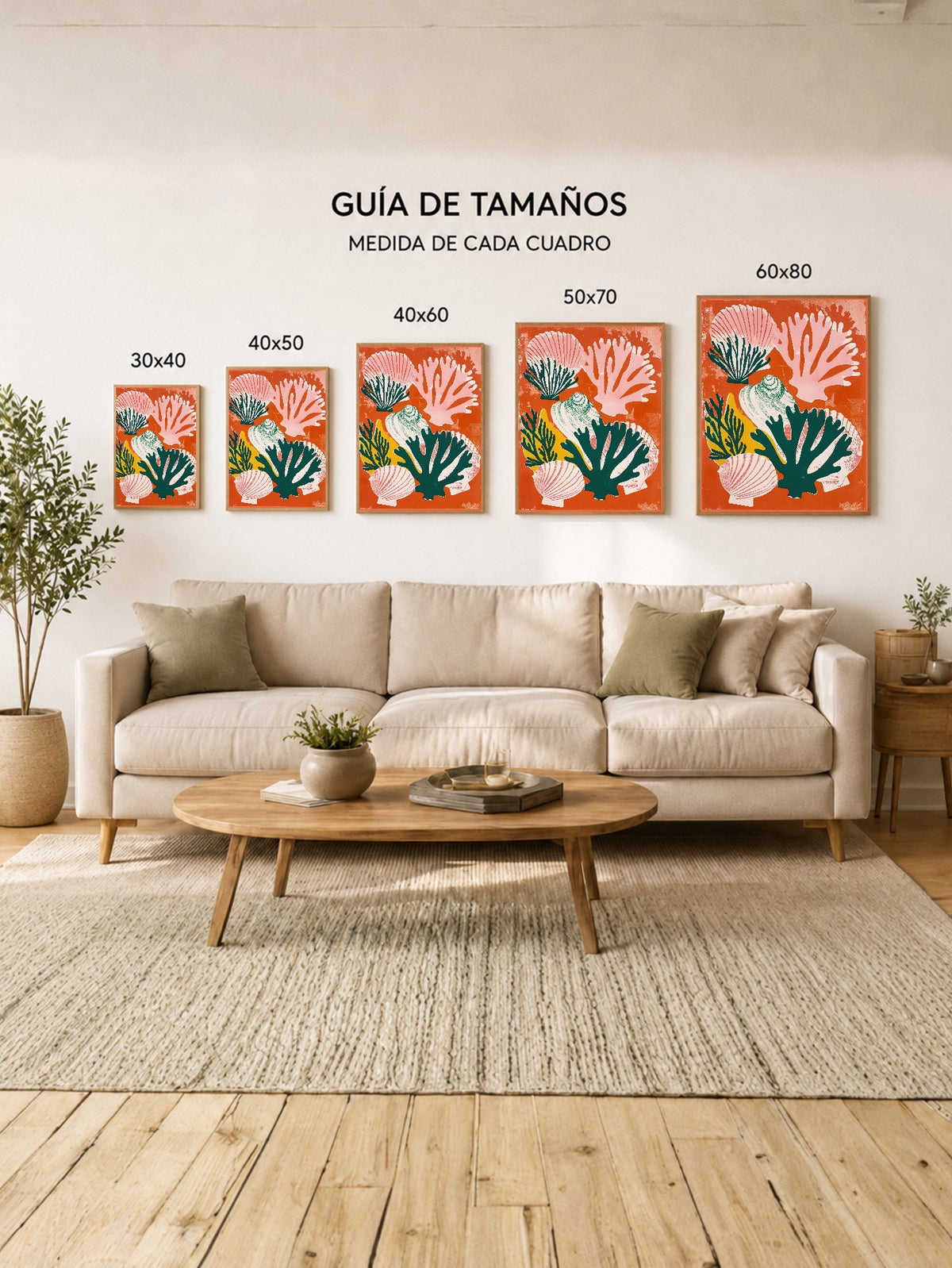 Cuadro Decorativo Trendy, Corales Caracoles Naranja