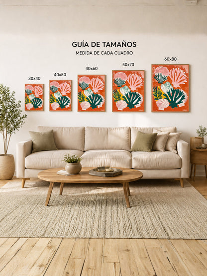 Cuadro Decorativo Trendy, Corales Caracoles Naranja