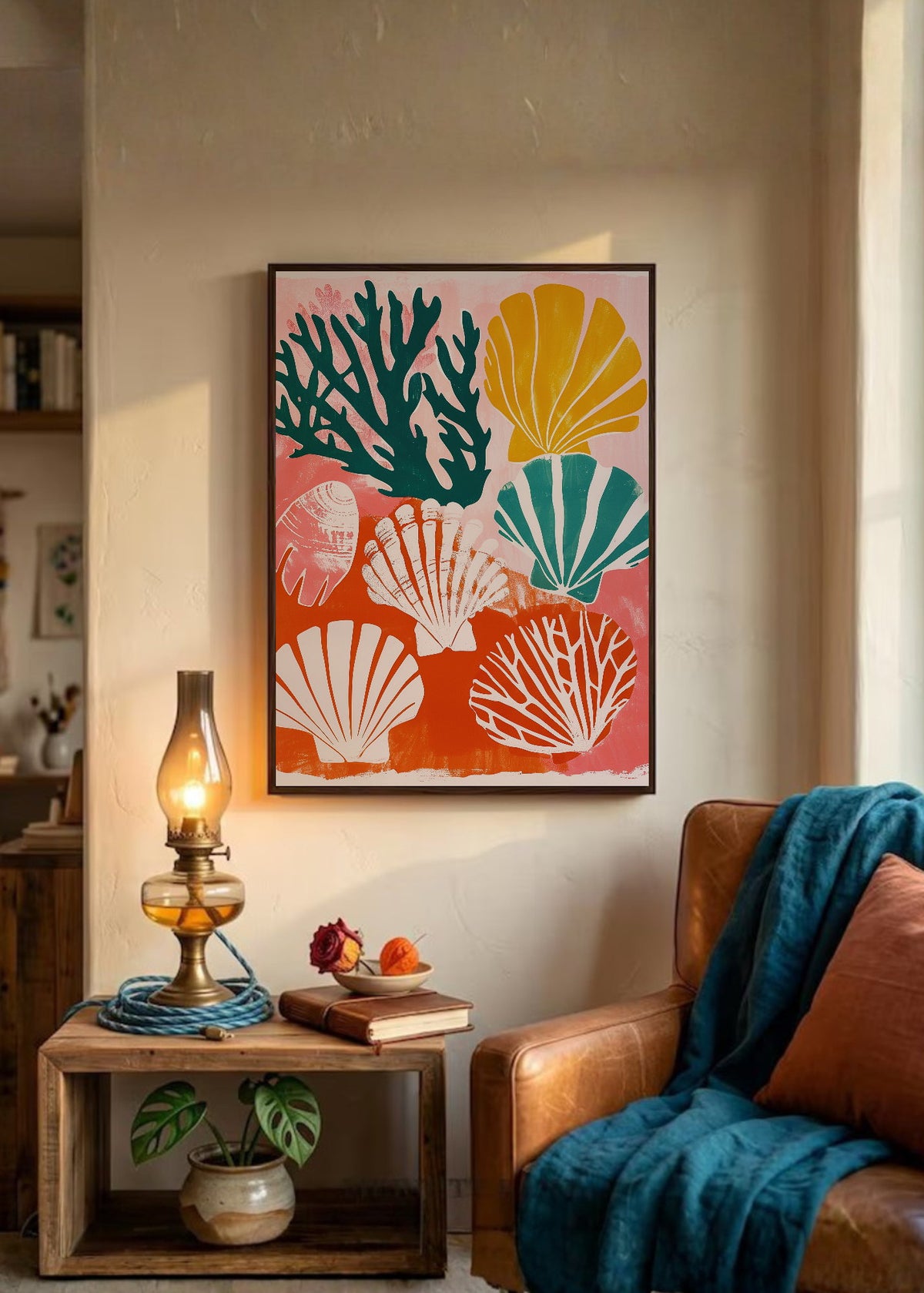 Cuadro Decorativo Trendy, Corales Conchas Rosa Naranja